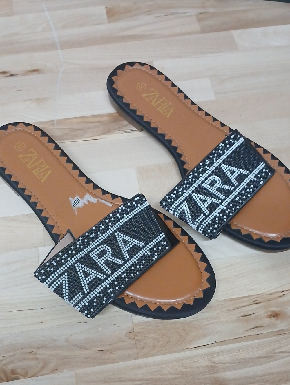 ZARA Black Beaded-Embellished Slide Sandals